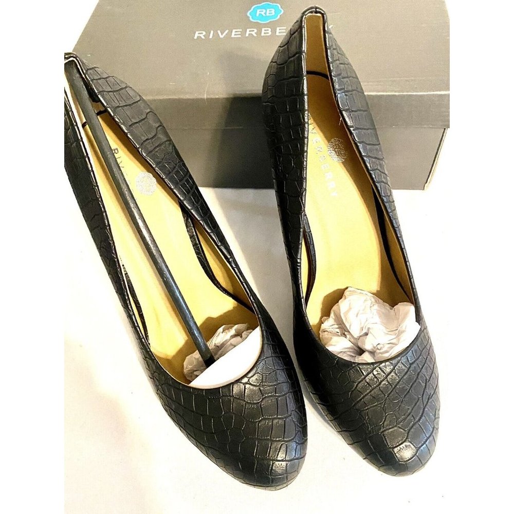 Riverberry Womens 8 Classic Croc Black Pumps Piper 01 Stiletto 4 Inch Heels